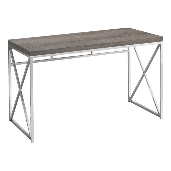 Computer Desk, Home Office, Laptop, Work, Metal, Laminate, Brown, Chrome, Contemporary, Modern